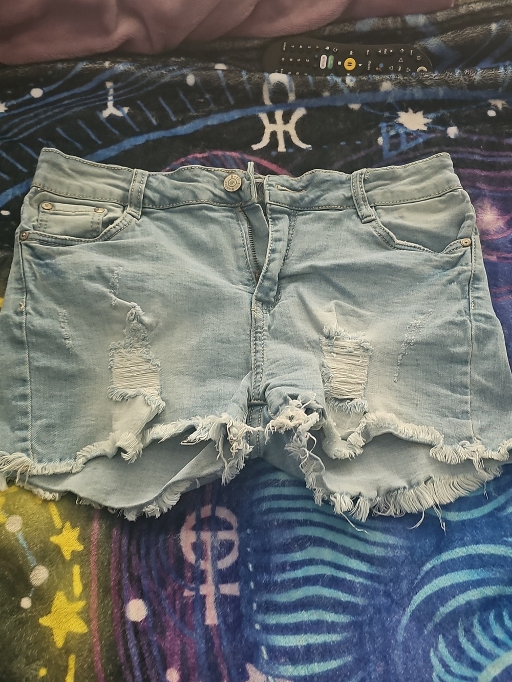 Frayed Light Blue Distressed Denim Shorts for Women